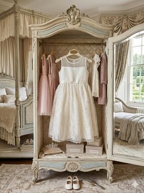 Cinderella Stunning Cream Lace Dress, Size 6X, Special Occasion Elegance EUC